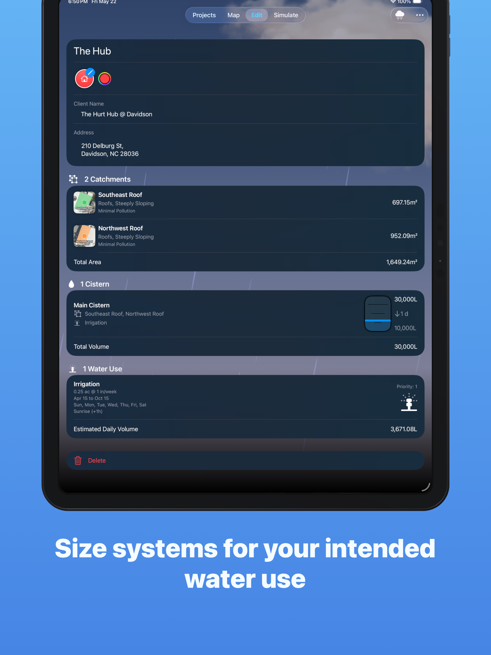 A screenshot of RainPlan on iPad.